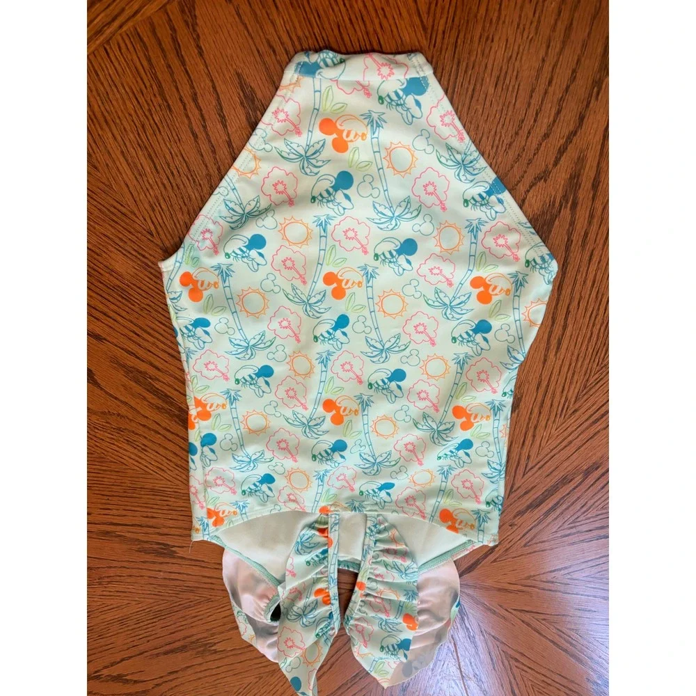 Disney Mickey Minnie Mouse Tropical Ruffle One Piece Swimsuit Blue Kids